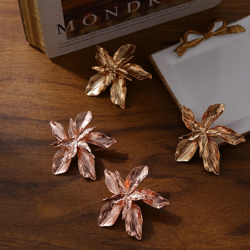 Vintage Metal Flower Earrings - Bold Statement Jewelry