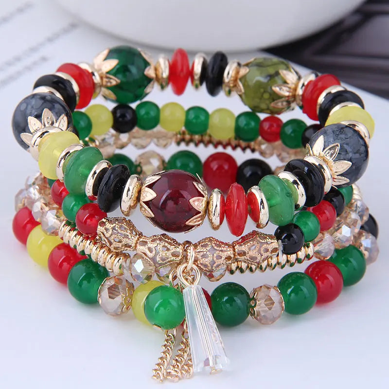 Green Crystal Bracelet - Adjustable Rope Chain Fashion Jewelry