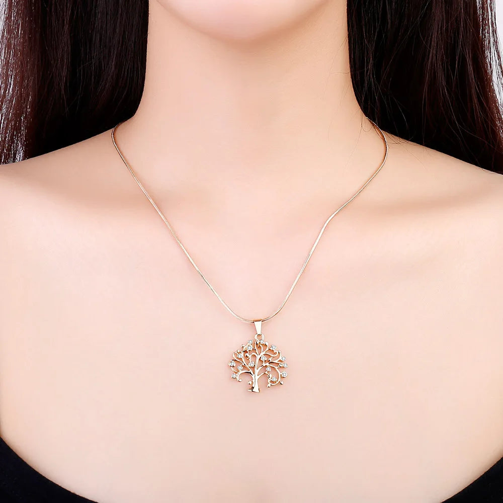 Tree of Life Pendant Necklace - Rhinestone Symbolic Jewelry