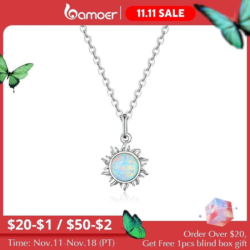 925 Sterling Silver White Opal Sun Pendant Necklace - Celestial Fine Jewelry