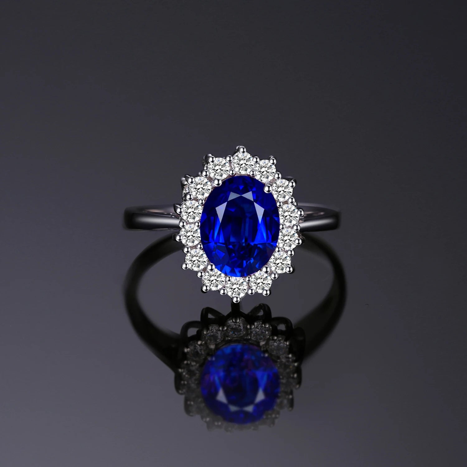 Blue Sapphire 925 Sterling Silver Ring - Oval Topaz Fine Jewelry