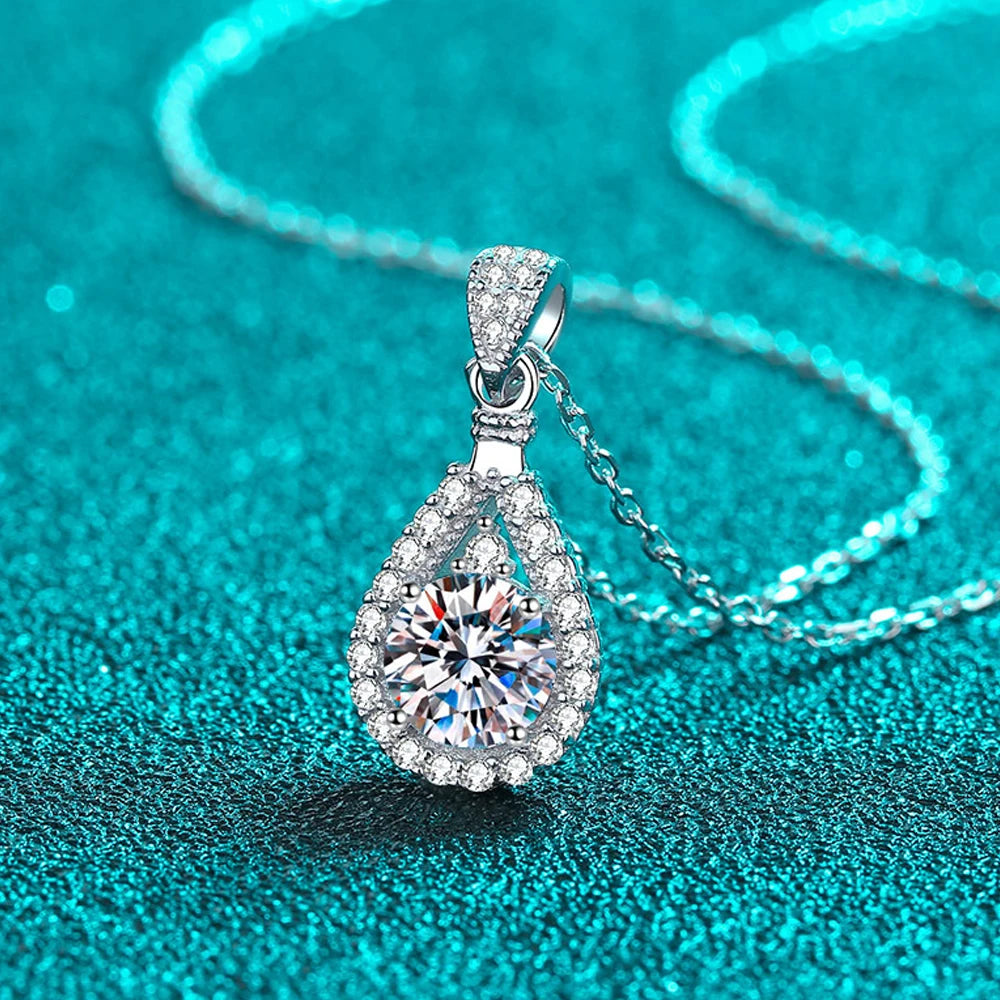 Moissanite Teardrop Pendant Necklace - 925 Silver 1ct/2ct Elegance