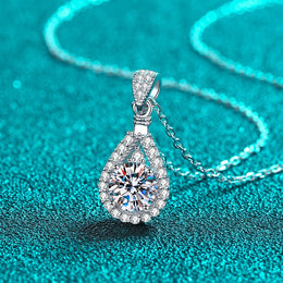 Moissanite Teardrop Pendant Necklace - 925 Silver 1ct/2ct Elegance