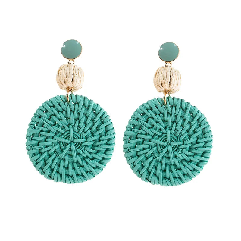 Rattan Raffia Tassel Pendant Earrings - Vintage Geometric Handcrafted Jewelry