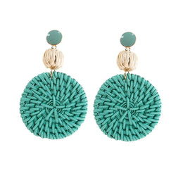 Rattan Raffia Tassel Pendant Earrings - Vintage Geometric Handcrafted Jewelry