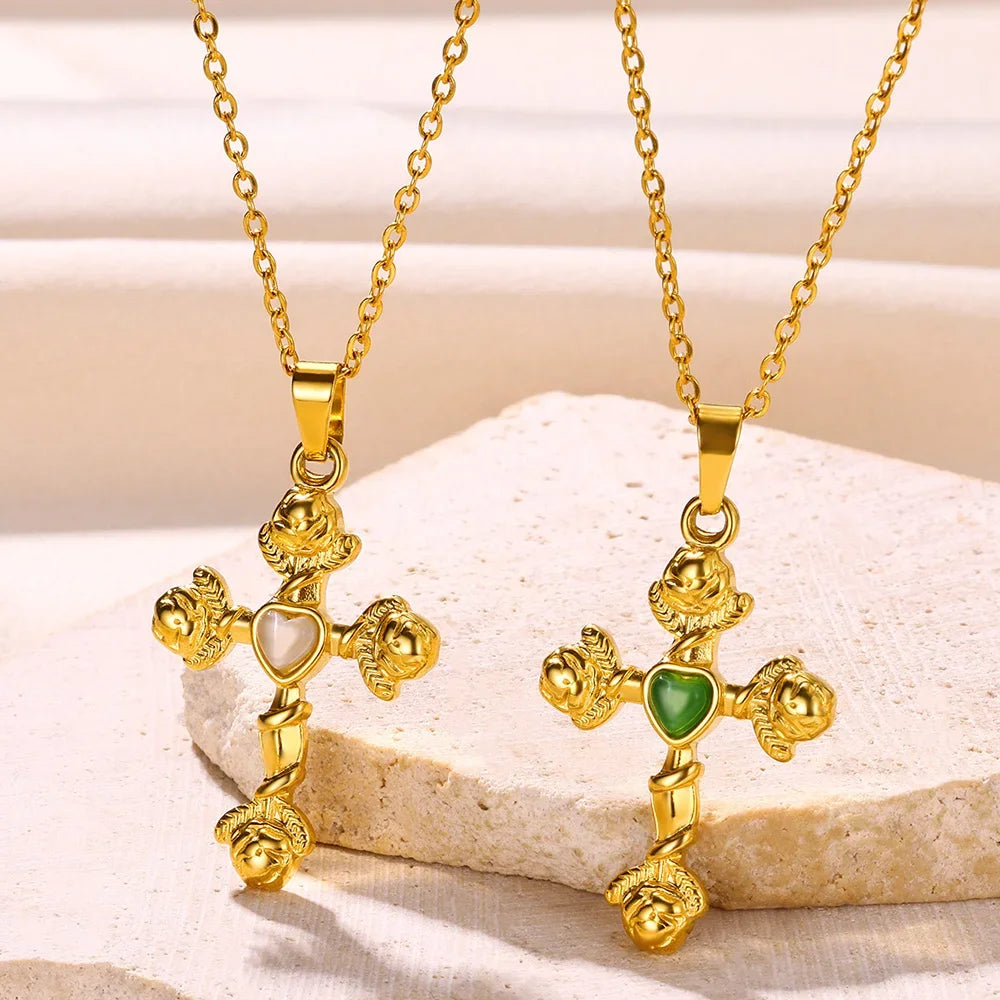 Vintage Cross Pendant Necklace - Stainless Steel Christian Jewelry
