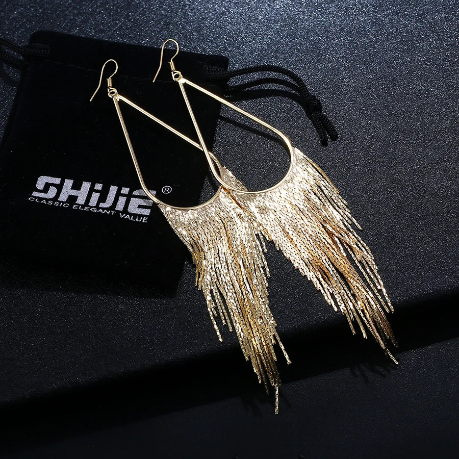 Boho Gold Long Tassels Earrings - Statement Tassel Jewelry