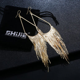Boho Gold Long Tassels Earrings - Statement Tassel Jewelry