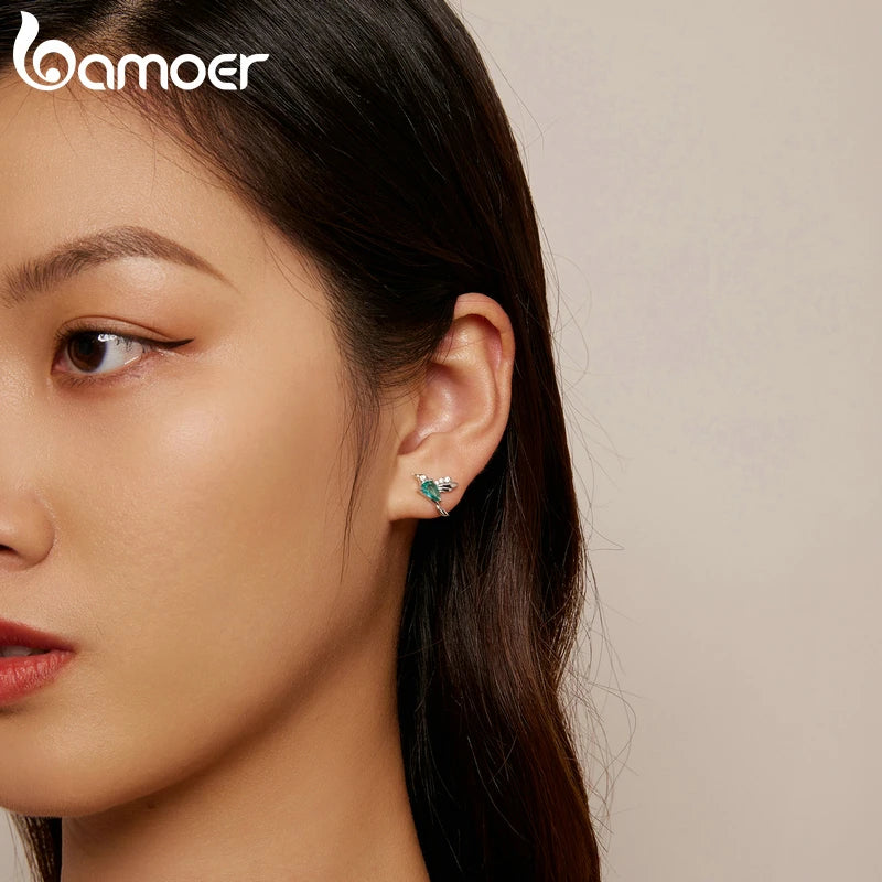 925 Sterling Silver Hummingbird Stud Earrings - Delicate Bird Jewelry
