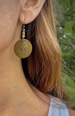 Ethnic Round Bronze Carved Earrings - Zinc Alloy Fashion Drop Jewelry