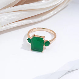 Square Big Dark Green Natural Zircon Ring - Vintage Geometric Statement