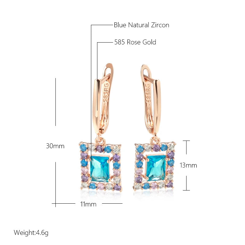 Rose Gold Square Drop Earrings - Cubic Zirconia Antique Fashion Jewelry