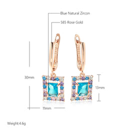 Rose Gold Square Drop Earrings - Cubic Zirconia Antique Fashion Jewelry