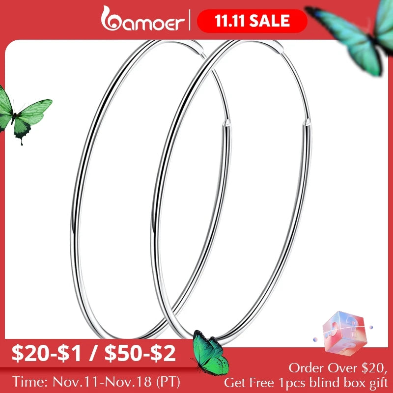 925 Sterling Silver Large Hoop Earrings - Classic Round Statement Jewelry