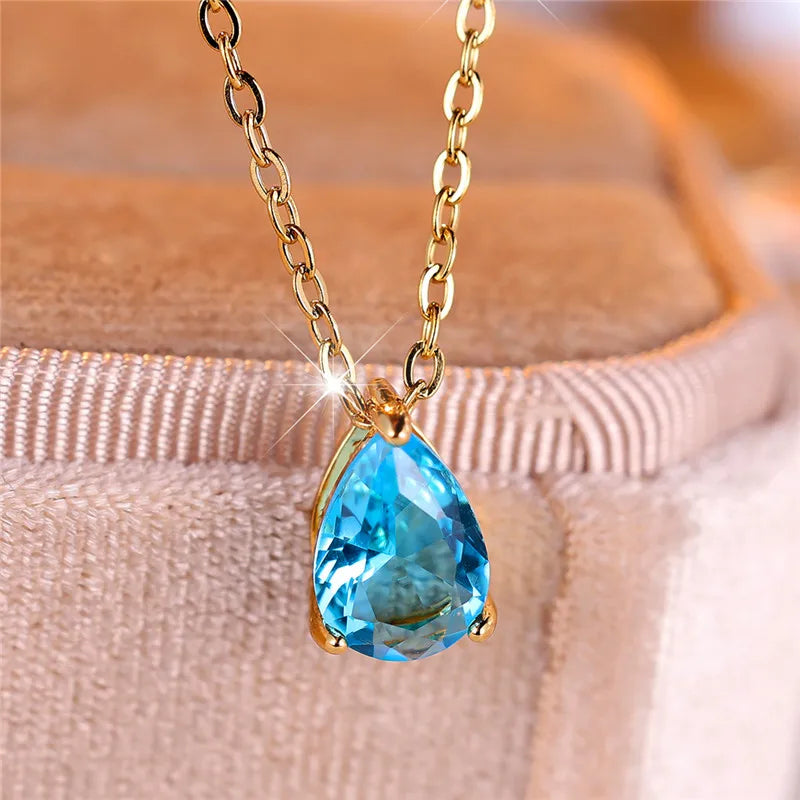 Trendy Blue Water Drop Rhinestones Necklace - Elegant Teardrop Jewelry
