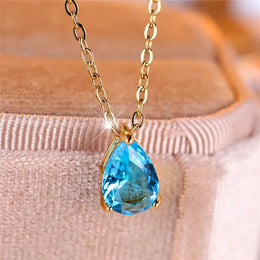 Trendy Blue Water Drop Rhinestones Necklace - Elegant Teardrop Jewelry
