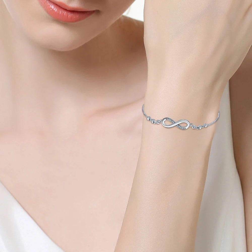 925 Sterling Silver Infinity Bracelet - Moon Zircon Charm Jewelry