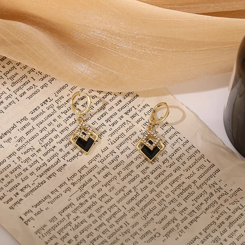Black Rhombus Pendants Earrings - Bohemian Geometric Drop Jewelry