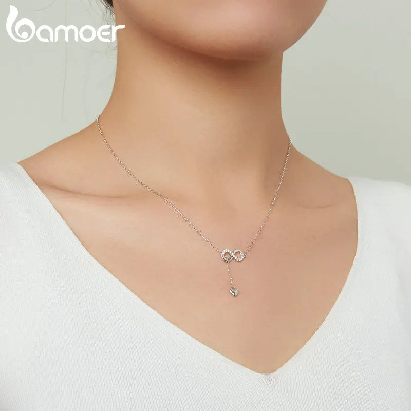 925 Sterling Silver Infinity Love Pendant Necklace - Zircon Charm