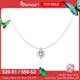 Silver Invisible Chain Necklace - Floating Zircon Pendant