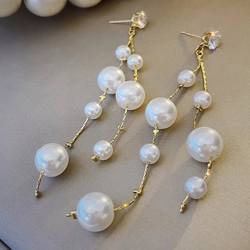 Long Imitation Pearl Tassel Earrings - Elegant Pearl Jewelry