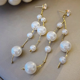 Long Imitation Pearl Tassel Earrings - Elegant Pearl Jewelry