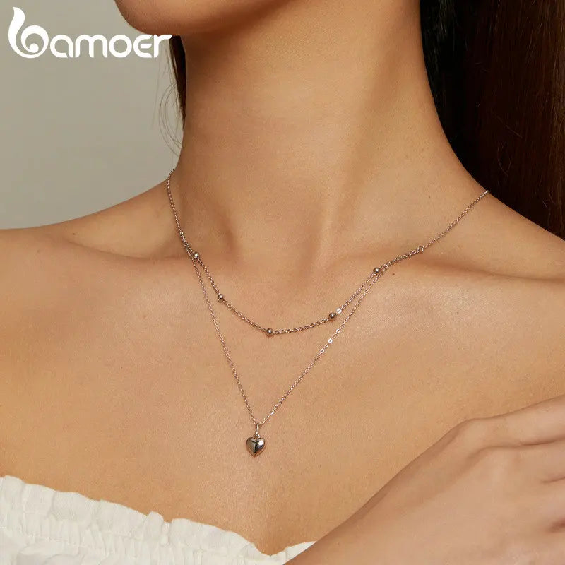 Genuine 925 Sterling Silver Double Layer Necklace - Minimalist Fine Jewelry