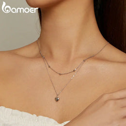 Genuine 925 Sterling Silver Double Layer Necklace - Minimalist Fine Jewelry
