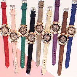 Lucky Flower Luxury Ladies Rhinestone Watch & Bracelet Set - Complete Collection