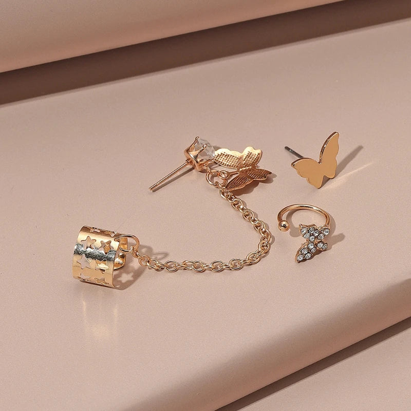 Creative Glossy Butterfly Stud Earrings - Rhinestone Clip Jewelry