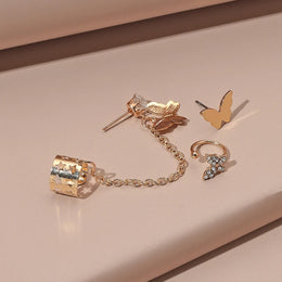 Creative Glossy Butterfly Stud Earrings - Rhinestone Clip Jewelry