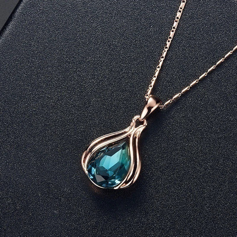 Water Drop Blue Necklace and Earrings Set - Teardrop Crystal Jewelry Collection