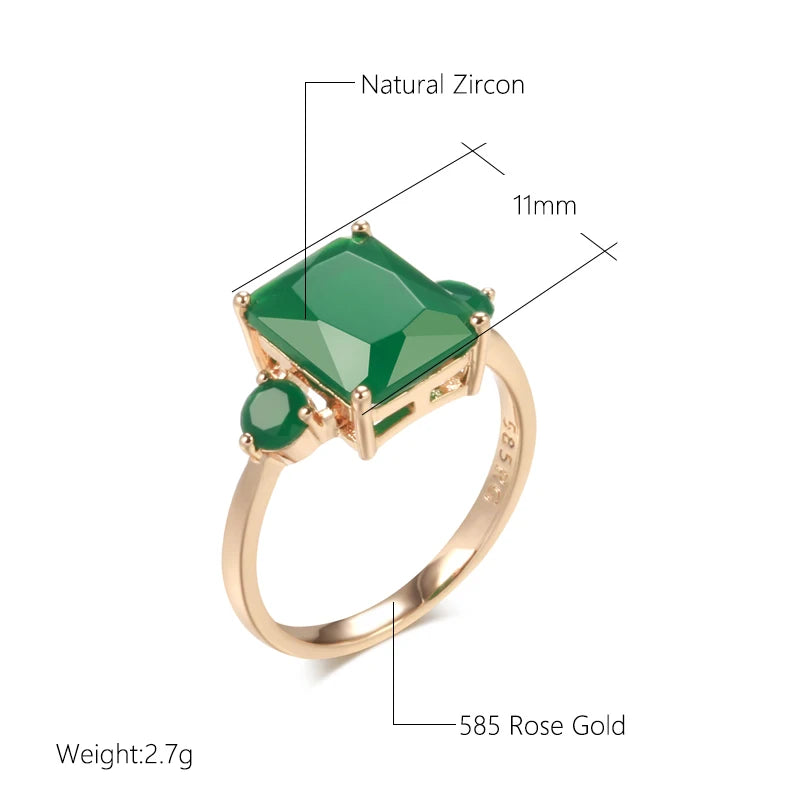 Square Big Dark Green Natural Zircon Ring - Vintage Geometric Statement
