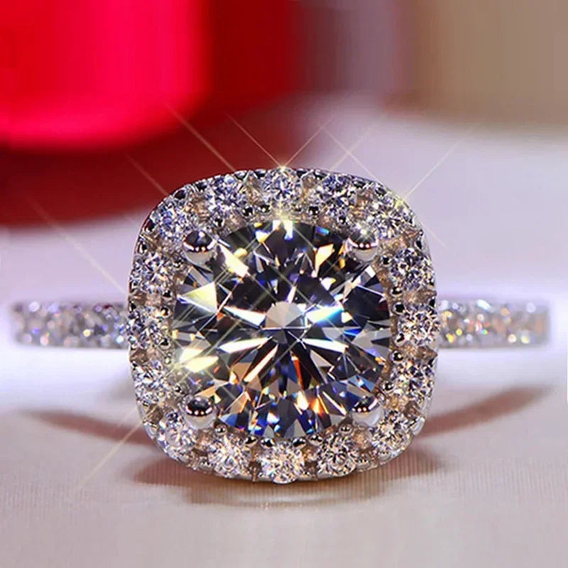 Classic Silver Zircon Engagement Ring - Brilliant Solitaire Wedding Band