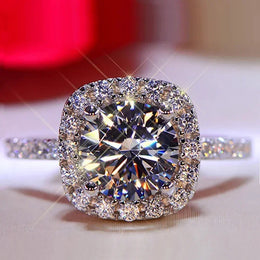 Classic Silver Zircon Engagement Ring - Brilliant Solitaire Wedding Band