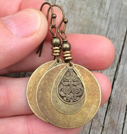 Ethnic Round Bronze Carved Earrings - Zinc Alloy Fashion Drop Jewelry