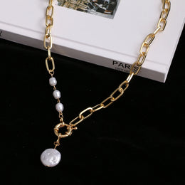 Layered Pearl Thick Chains Pendant Necklace - Trendy Statement Style