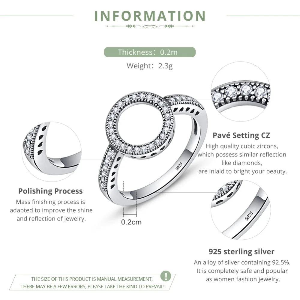 Genuine 925 Sterling Silver CZ Circle Ring - Minimalist Fine Jewelry
