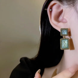 Acrylic Green Geometric Dangle Earrings - Modern Lightweight Jewelry