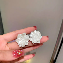 White Flower Stud Earrings - Delicate Statement Jewelry