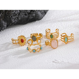 Trendy Stone Layered Ring - Stainless Steel Rhinestone Geometric Jewelry