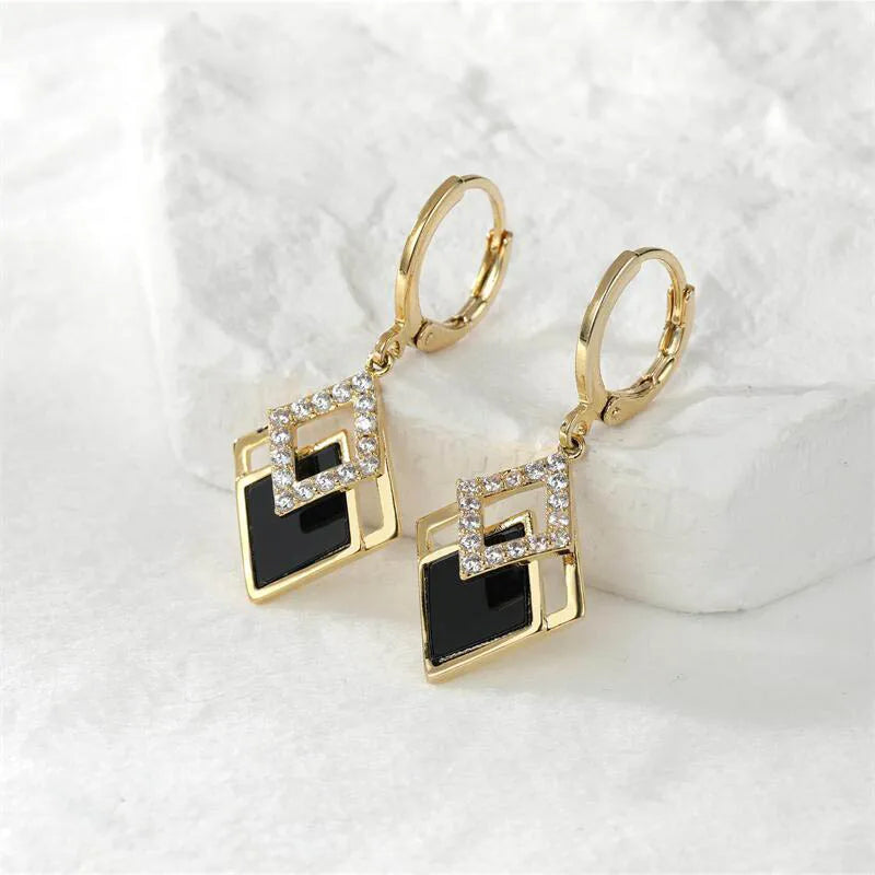 Black Rhombus Pendants Earrings - Bohemian Geometric Drop Jewelry