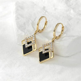 Black Rhombus Pendants Earrings - Bohemian Geometric Drop Jewelry