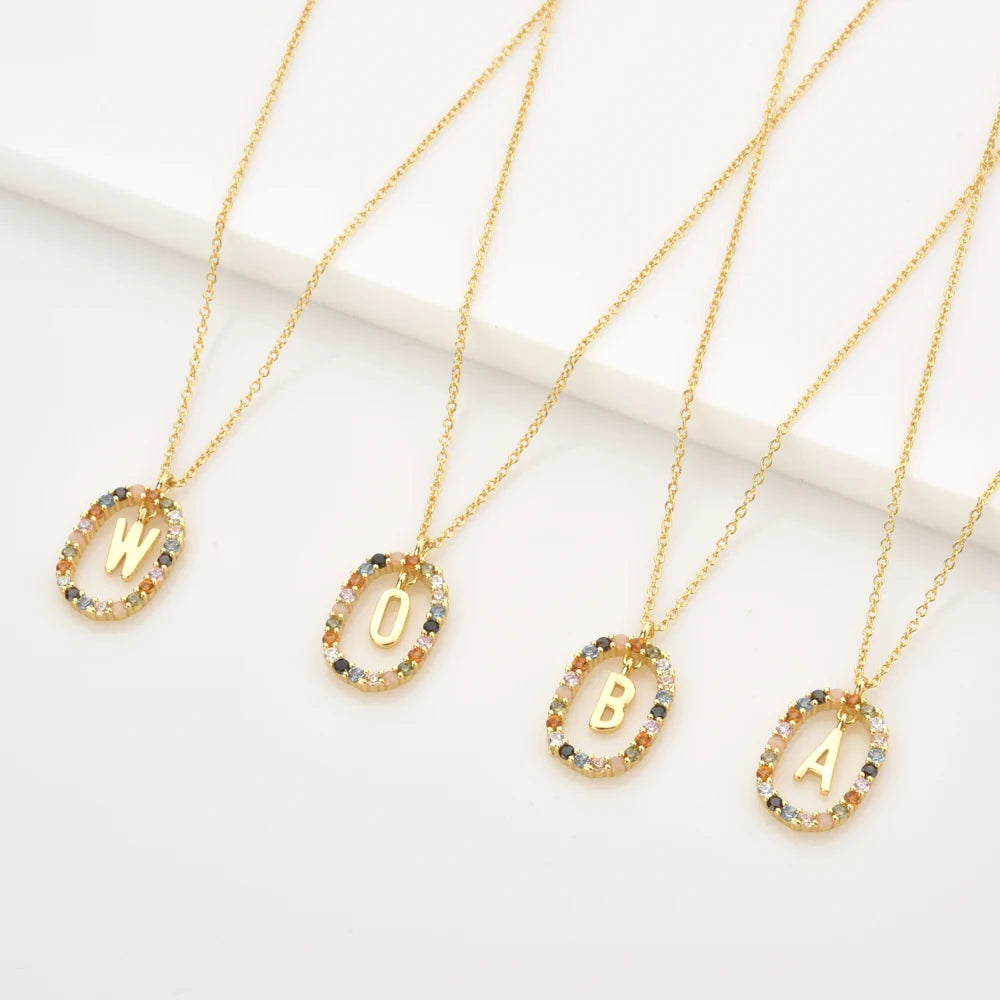 Colored Zircon Letter Necklace - Personalized Initial Jewelry