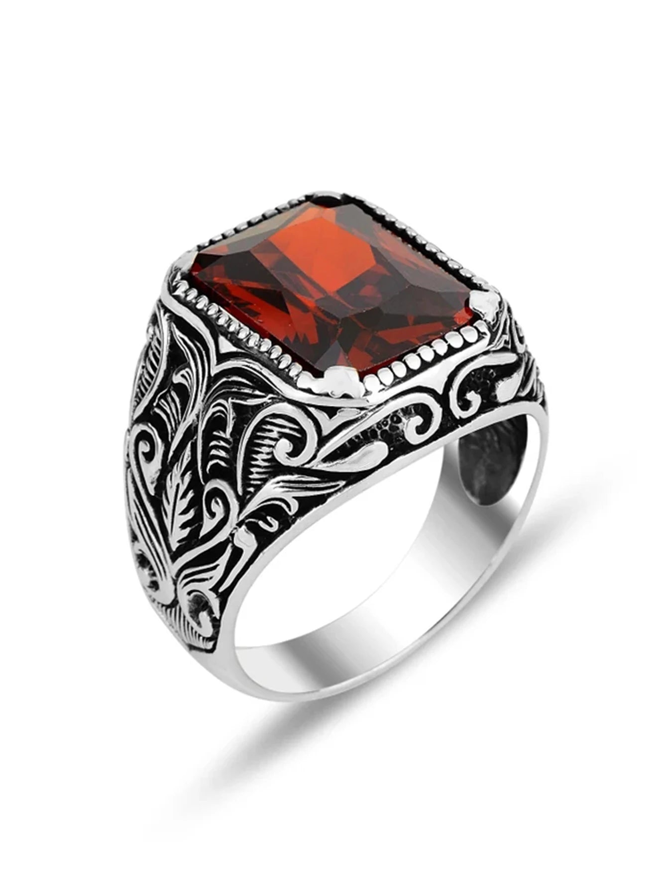 Antique Turkish Red Crystal Ring - Vintage Ottoman Statement Jewelry