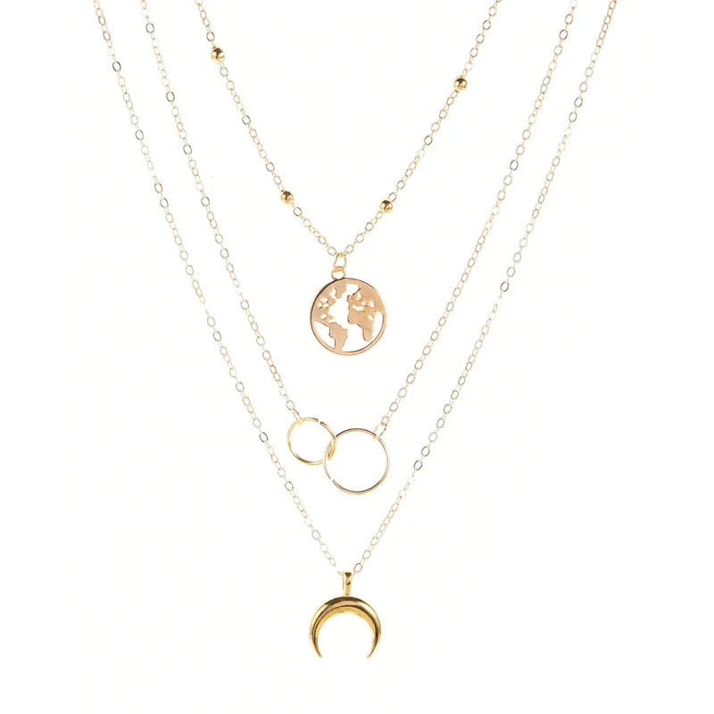 Bohemia Multilayer Moon Gold Color Pendant Necklace - Celestial Layered Jewelry