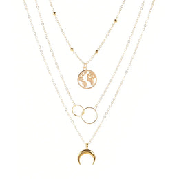 Bohemia Multilayer Moon Gold Color Pendant Necklace - Celestial Layered Jewelry
