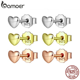 925 Sterling Silver Petite Plain Hearts Stud Earrings - Romantic Jewelry