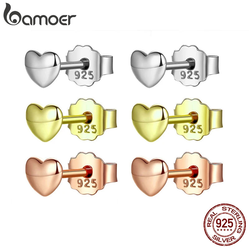 925 Sterling Silver Petite Plain Hearts Stud Earrings - Romantic Jewelry