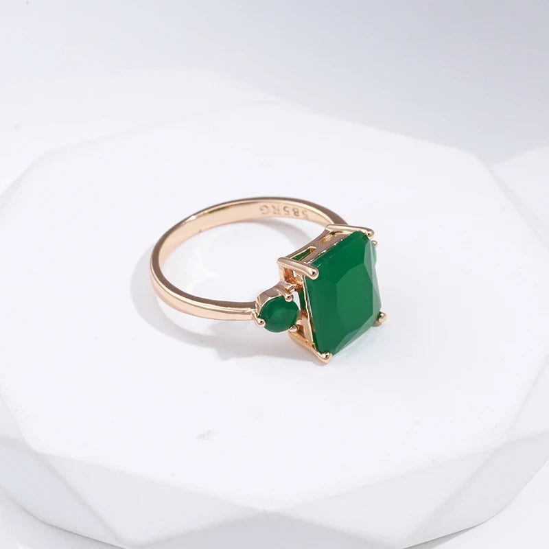 Square Big Dark Green Natural Zircon Ring - Vintage Geometric Statement